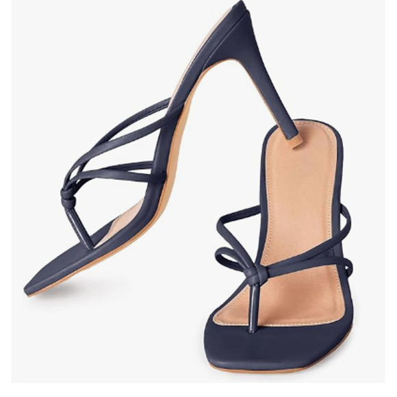 Coutgo Women's Heeled  Square toe Slip-on Stiletto Sandals, Navy, Size 8.5 - Picture 5 of 5